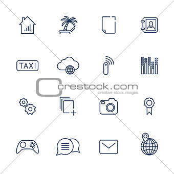 Simple UI icons for app, sites, programs. Different UI icons. Simple pictograms on white background
