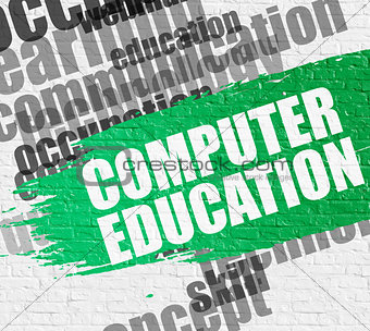 Computer Education on White Brickwall.