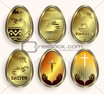 set of golden easter eggs with border