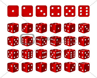 Set of 24 icons of dice in all possible turns