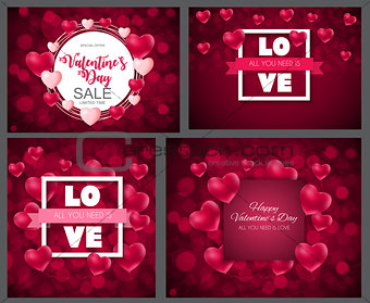 Valentine's Day Heart  Love and Feelings Background Design Collection Set Cards. Vector illustration