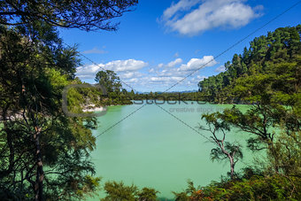 Green lake in Waiotapu, Rotorua, New Zealand
