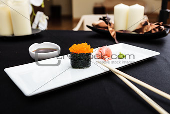 Flying fish roe masago served on a plate