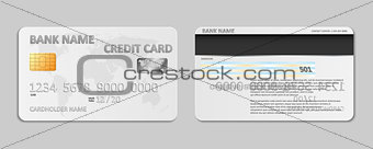 Realistic white bank credit card template isolated. Bank plastic credit card mockup with chip and world map for banking. Vector illustration