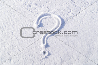 Question mark on white snow. Question.