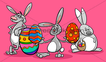 bunnies and easter eggs cartoon illustration
