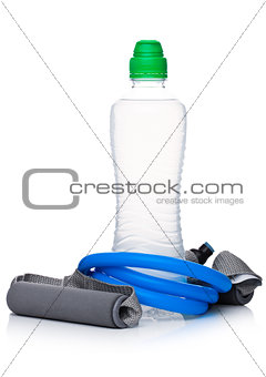 Bottle of sport energy drink with resistance band 