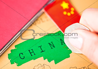 Travel holiday to China concept with passport