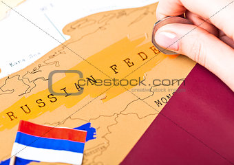 Travel holiday to Russia concept with passport