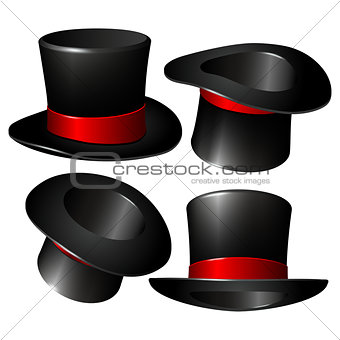 Set of black magician cylinder hats