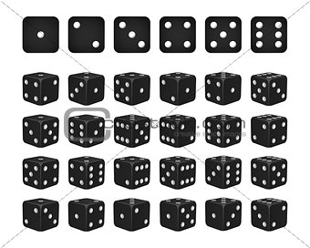 Set of 24 icons of dice in all possible turns