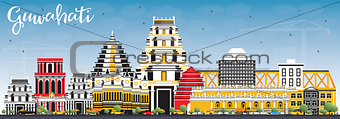 Guwahati India City Skyline with Color Buildings and Blue Sky.