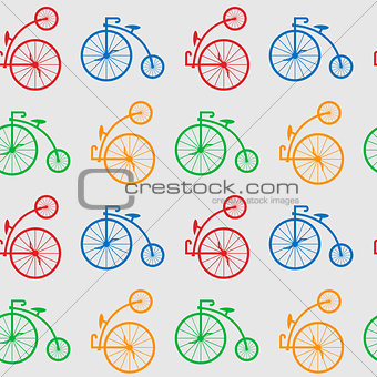  Seamless pattern with retro big wheel bicycles. multicolored antique old bicycle with big wheels Penny-farnet.