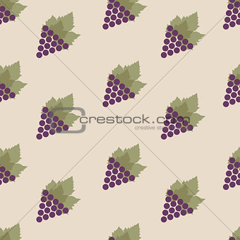 Seamless pattern with grapes and leaves. Repeating endless violet grape. Vector