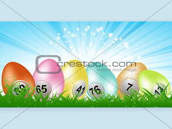 Easter bingo lottery eggs panel on grass