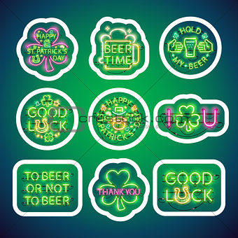 Glowing Neon Patricks Signs Sticker Pack with Stroke
