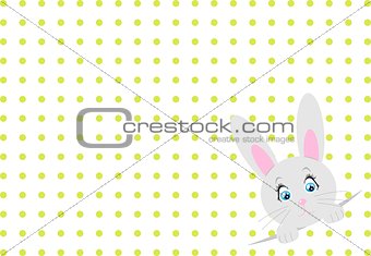 Little toy rabbit on white background with dots. Vector.