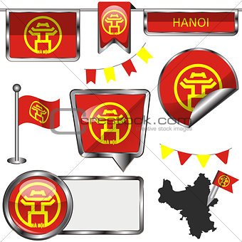 Glossy icons with flag of Hanoi
