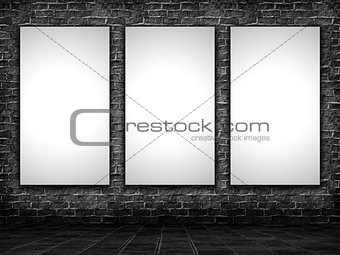 3D blank pictures in a grunge interior