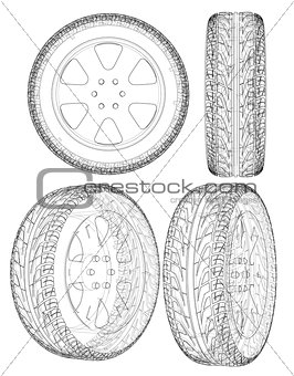 Car or truck tire drawing outline. Vector
