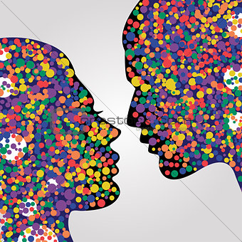 Man and woman heads with colorful circles