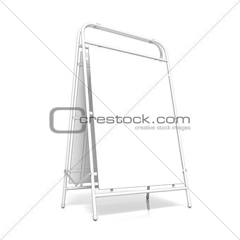 White advertising stand, with copy space board. Side view. 3D
