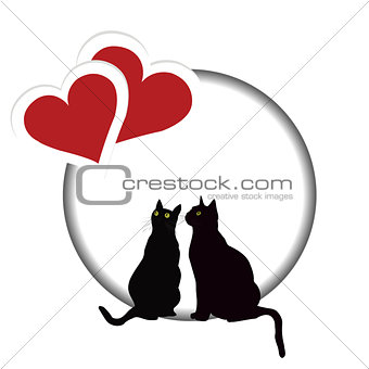 Valentines day card with two cats and two hearts