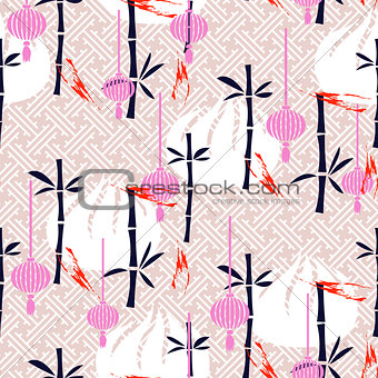 Dim sum and bamboo simple seamless vector pattern.