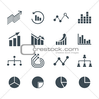 Charts and graphs flat and line icons set
