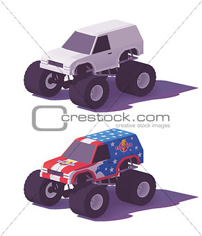 Vector low poly monster truck