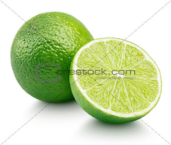 Citrus lime fruit with half isolated on white