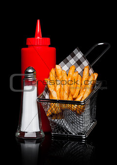 Basket of freshly made southern fries with ketchup