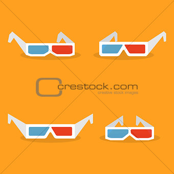 Set of paper 3d glasses in flat style, vector illustration.