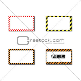 Set frames with slanted black and yellow strips, vector illustration.