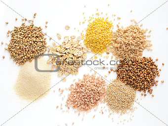Set of heap various grains and cereals isolated