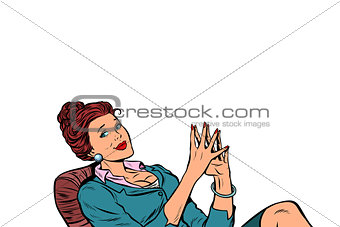 businesswoman sitting at the table relaxed