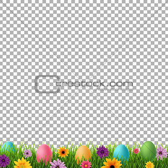 Happy Easter Postcard With Flowers And Grass Transparent backgro