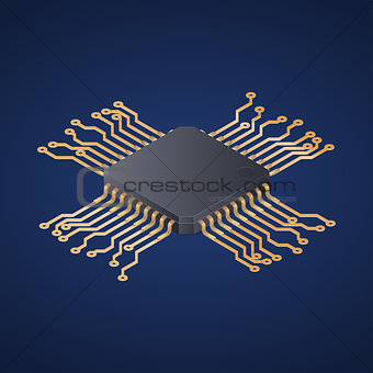 Cpu. Microprocessor. Microchip. Circuit board. Isometric vector illustration