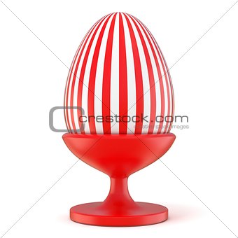 Red and white Easter egg on ceramic holder. 3D
