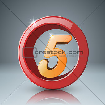 Five, 3d circle icon.