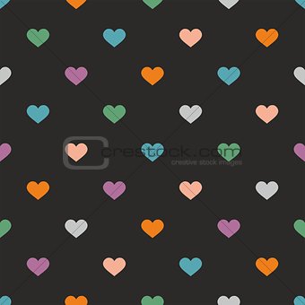 Tile vector pattern with hearts on black background