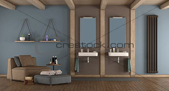 Blue and brown modern bathroom