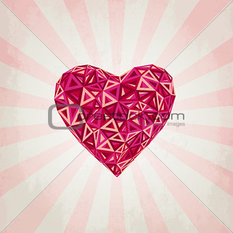 Happy Valentines Day card with low poly heart