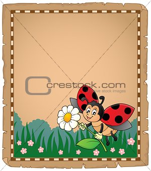 Parchment with ladybug holding flower