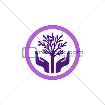 Purple vector tree with hands in circle