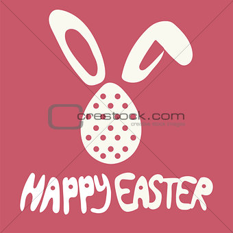 Happy Easter greeting card with rabbit, bunny and text on red background