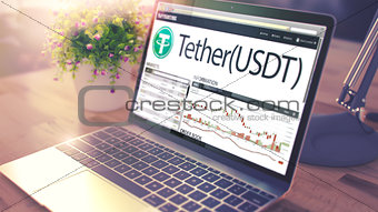 TETHER on the Laptop Screen. Cryptocurrency Concept. 3d