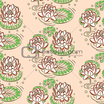 Water lily pastel pink vector seamless pattern.