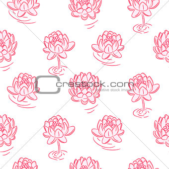 Water lily pink flowers vector seamless pattern.