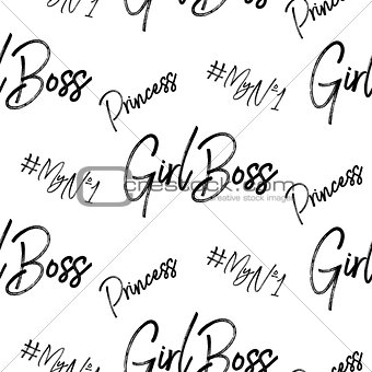 Girl boss brushstroke quotes seamless vector pattern.